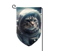 Drapeau de jardin de bienvenue pour l'extérieur - 31,8 x 45,7 cm - Double face - Résistant aux intempéries - Drapeau vertical d'astronaute - Chat dans l'espace - Pour ferme, extérieur, pelouse