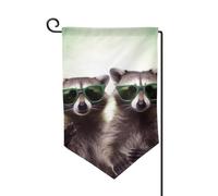 Drapeau de jardin de bienvenue pour l'extérieur - 31,8 x 45,7 cm - Double face résistant aux intempéries - Drapeau vertical amusant - Raton laveur vert - Pour ferme, extérieur, pelouse, terrasse