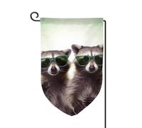 Drapeau de jardin de bienvenue pour l'extérieur - 31,8 x 45,7 cm - Double face résistant aux intempéries - Drapeau vertical amusant - Raton laveur vert - Pour ferme, extérieur, pelouse, terrasse