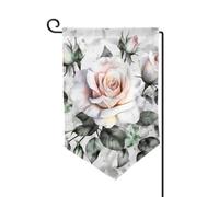 Drapeau de jardin de bienvenue pour l'extérieur - 31,8 x 45,7 cm - Double face - Résistant aux intempéries - Blanc - Aquarelle florale - Rose - Pour ferme, extérieur, pelouse, terrasse