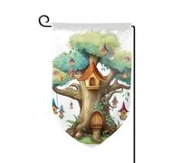 Drapeau de jardin de bienvenue pour l'extérieur - 31,8 x 45,7 cm - Double face résistant aux intempéries - Joli arbre de fée - Drapeaux verticaux pour ferme, extérieur, pelouse, terrasse
