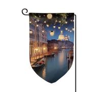 Drapeau de jardin de bienvenue pour l'extérieur - 31,8 x 45,7 cm - Double face - Résistant aux intempéries - Drapeau vertical de Venise la nuit - Pour ferme, extérieur, pelouse, terrasse
