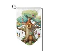 Drapeau de jardin de bienvenue pour l'extérieur - 31,8 x 45,7 cm - Double face résistant aux intempéries - Joli arbre de fée - Drapeaux verticaux pour ferme, extérieur, pelouse, terrasse
