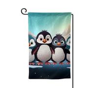 Drapeau de jardin de bienvenue pour l'extérieur - 31,8 x 45,7 cm - Double face - Résistant aux intempéries - Cinq pingouins mignons - Drapeaux verticaux pour ferme, extérieur, pelouse, terrasse