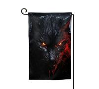 Drapeau de jardin de bienvenue pour l'extérieur - 31,8 x 45,7 cm - Double face - Résistant aux intempéries - Grand loup noir avec yeux rouges - Drapeaux verticaux pour ferme, extérieur, pelouse
