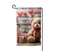 Drapeau de jardin de bienvenue pour l'extérieur - 31,8 x 45,7 cm - Double face - Résistant aux intempéries - Ours mignon - Cadeau de Saint-Valentin - Drapeau vertical pour ferme, extérieur, pelouse