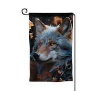 Drapeau de jardin de bienvenue pour l'extérieur - 31,8 x 45,7 cm - Double face - Résistant aux intempéries - Feuilles d'automne et loup - Drapeaux verticaux pour ferme, extérieur, pelouse, terrasse