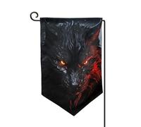 Drapeau de jardin de bienvenue pour l'extérieur - 31,8 x 45,7 cm - Double face - Résistant aux intempéries - Grand loup noir avec yeux rouges - Drapeaux verticaux pour ferme, extérieur, pelouse