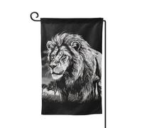 Drapeau de jardin de bienvenue pour l'extérieur - 31,8 x 45,7 cm - Double face résistant aux intempéries - Drapeau de maison lion noir et blanc - Illustration verticale pour ferme, extérieur, pelouse