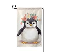 Drapeau de jardin de bienvenue pour l'extérieur - 31,8 x 45,7 cm - Double face - Résistant aux intempéries - Pingouin portant des fleurs - Drapeaux verticaux pour ferme, extérieur, pelouse, terrasse