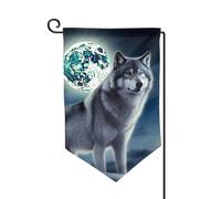Drapeau de jardin de bienvenue pour l'extérieur - 31,8 x 45,7 cm - Double face - Résistant aux intempéries - Loup sous la lune - Drapeau vertical pour ferme, extérieur, pelouse, terrasse