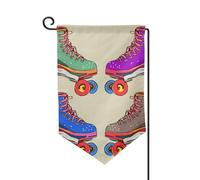 Drapeau de jardin de bienvenue pour l'extérieur - 31,8 x 45,7 cm - Double face - Résistant aux intempéries - Rétro coloré - Patins à roulettes verticaux pour ferme, extérieur, pelouse, terrasse