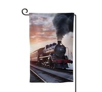 Drapeau de jardin de bienvenue pour l'extérieur - 31,8 x 45,7 cm - Double face - Résistant aux intempéries - Drapeau vertical pour maison, train à vapeur, coucher de soleil - Pour ferme, extérieur