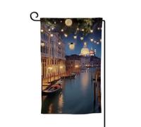 Drapeau de jardin de bienvenue pour l'extérieur - 31,8 x 45,7 cm - Double face - Résistant aux intempéries - Drapeau vertical de Venise la nuit - Pour ferme, extérieur, pelouse, terrasse