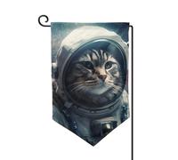 Drapeau de jardin de bienvenue pour l'extérieur - 31,8 x 45,7 cm - Double face - Résistant aux intempéries - Drapeau vertical d'astronaute - Chat dans l'espace - Pour ferme, extérieur, pelouse