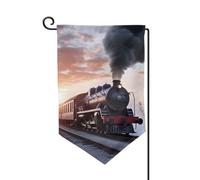 Drapeau de jardin de bienvenue pour l'extérieur - 31,8 x 45,7 cm - Double face - Résistant aux intempéries - Drapeau vertical pour maison, train à vapeur, coucher de soleil - Pour ferme, extérieur