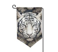 Drapeau de jardin de bienvenue pour l'extérieur - 31,8 x 45,7 cm - Double face - Résistant aux intempéries - Motif tête de tigre blanc - Drapeau vertical pour ferme, extérieur, pelouse, terrasse
