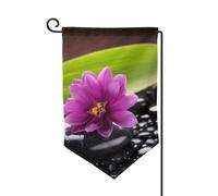 Drapeau de jardin de bienvenue pour l'extérieur - 31,8 x 45,7 cm - Double face - Résistant aux intempéries - Fleur violette avec pierre noire - Pour ferme, extérieur, pelouse, terrasse