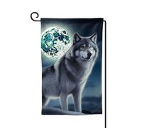 Drapeau de jardin de bienvenue pour l'extérieur - 31,8 x 45,7 cm - Double face - Résistant aux intempéries - Loup sous la lune - Drapeau vertical pour ferme, extérieur, pelouse, terrasse