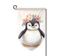 Drapeau de jardin de bienvenue pour l'extérieur - 31,8 x 45,7 cm - Double face - Résistant aux intempéries - Pingouin portant des fleurs - Drapeaux verticaux pour ferme, extérieur, pelouse, terrasse