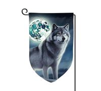 Drapeau de jardin de bienvenue pour l'extérieur - 31,8 x 45,7 cm - Double face - Résistant aux intempéries - Loup sous la lune - Drapeau vertical pour ferme, extérieur, pelouse, terrasse