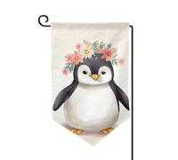 Drapeau de jardin de bienvenue pour l'extérieur - 31,8 x 45,7 cm - Double face - Résistant aux intempéries - Pingouin portant des fleurs - Drapeaux verticaux pour ferme, extérieur, pelouse, terrasse