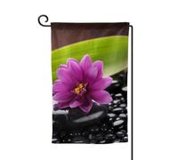 Drapeau de jardin de bienvenue pour l'extérieur - 31,8 x 45,7 cm - Double face - Résistant aux intempéries - Fleur violette avec pierre noire - Pour ferme, extérieur, pelouse, terrasse