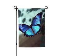 Drapeau de jardin de bienvenue pour l'extérieur - 71,1 x 101,6 cm - Double face - Résistant aux intempéries - Papillon bleu - Drapeaux verticaux pour ferme, extérieur, pelouse, terrasse
