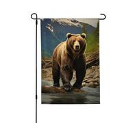 Drapeau de jardin de bienvenue pour l'extérieur - 71,1 x 101,6 cm - Double face résistant aux intempéries - Ours marron - Drapeau vertical pour ferme, extérieur, pelouse, terrasse