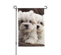 Drapeau de jardin de bienvenue pour l'extérieur - 71,1 x 101,6 cm - Double face résistant aux intempéries - Joli chiot maltais - Drapeau vertical pour ferme, extérieur, pelouse, terrasse