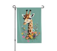 Drapeau de jardin de bienvenue pour l'extérieur - 71,1 x 101,6 cm - Double face - Résistant aux intempéries - Girafe avec fleurs - Drapeaux verticaux pour ferme, extérieur, pelouse, terrasse