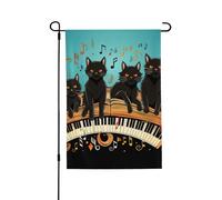 Drapeau de jardin de bienvenue pour l'extérieur - 71,1 x 101,6 cm - Double face résistant aux intempéries - Drapeau de maison avec chats allongés sur le clavier de piano - Drapeaux verticaux pour