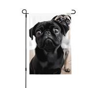 Drapeau de jardin de bienvenue pour l'extérieur - 71,1 x 101,6 cm - Double face résistant aux intempéries - Joli carlin noir - Drapeau vertical pour ferme, extérieur, pelouse, terrasse