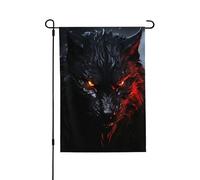 Drapeau de jardin de bienvenue pour l'extérieur - 71,1 x 101,6 cm - Double face résistant aux intempéries - Grand loup noir avec yeux rouges - Drapeau vertical pour ferme, extérieur, pelouse, terrasse