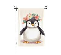 Drapeau de jardin de bienvenue pour l'extérieur - 71,1 x 101,6 cm - Double face - Résistant aux intempéries - Pingouin portant des fleurs - Drapeaux verticaux pour ferme, extérieur, pelouse, terrasse