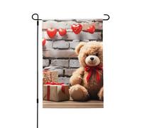 Drapeau de jardin de bienvenue pour l'extérieur - 71,1 x 101,6 cm - Double face résistant aux intempéries - Ours mignon - Cadeau de Saint-Valentin - Drapeau vertical pour ferme, extérieur, pelouse