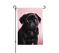 Drapeau de jardin de bienvenue pour l'extérieur - 71,1 x 101,6 cm - Double face résistant aux intempéries - Joli carlin noir - Drapeau vertical pour ferme, extérieur, pelouse, terrasse