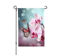 Drapeau de jardin de bienvenue pour l'extérieur - 71,1 x 101,6 cm - Double face résistant aux intempéries - Drapeau vertical - Orchidée, fleur, papillon - Pour ferme, extérieur, pelouse, terrasse