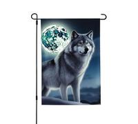 Drapeau de jardin de bienvenue pour l'extérieur - 71,1 x 101,6 cm - Double face - Résistant aux intempéries - Loup sous la lune - Drapeaux verticaux pour ferme, extérieur, pelouse, terrasse