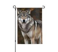 Drapeau de jardin de bienvenue pour l'extérieur - 71,1 x 101,6 cm - Double face - Résistant aux intempéries - Loup gris sauvage - Drapeau vertical pour ferme, extérieur, pelouse, terrasse
