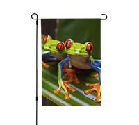 Drapeau de jardin de bienvenue pour l'extérieur - 71,1 x 101,6 cm - Double face résistant aux intempéries - Grenouille d'arbre aux yeux rouges - Drapeaux verticaux pour ferme, extérieur, pelouse