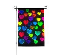 Drapeau de jardin de bienvenue pour l'extérieur - 71,1 x 101,6 cm - Double face - Résistant aux intempéries - Cœurs arc-en-ciel - Drapeaux verticaux pour ferme, extérieur, pelouse, terrasse