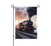Drapeau de jardin de bienvenue pour l'extérieur - 71,1 x 101,6 cm - Double face - Résistant aux intempéries - Drapeau vertical pour maison, train à vapeur - Pour ferme, extérieur, pelouse, terrasse