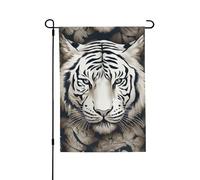 Drapeau de jardin de bienvenue pour l'extérieur - 71,1 x 101,6 cm - Double face résistant aux intempéries - Motif tête de tigre blanc - Drapeau vertical pour ferme, extérieur, pelouse, terrasse