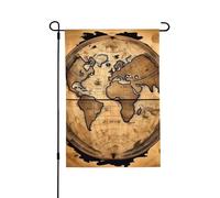 Drapeau de jardin de bienvenue pour l'extérieur - 71,1 x 101,6 cm - Double face résistant aux intempéries - Carte ancienne du monde - Drapeaux verticaux pour ferme, extérieur, pelouse, terrasse