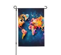 Drapeau de jardin de bienvenue pour l'extérieur - 71,1 x 101,6 cm - Double face résistant aux intempéries - Carte du monde abstraite - Drapeaux verticaux pour ferme, extérieur, pelouse, terrasse