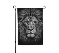 Drapeau de jardin de bienvenue pour l'extérieur - 71,1 x 101,6 cm - Double face résistant aux intempéries - Tête de lion noire et blanche - Drapeau vertical pour ferme, extérieur, pelouse, terrasse
