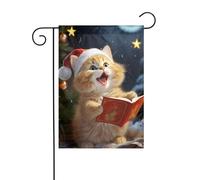 Drapeau de jardin de bienvenue pour l'extérieur de petite cour, 30,5 x 45,7 cm, double face, résistant aux intempéries, drapeau de maison, chat mignon, chants de Noël, drapeaux verticaux pour ferme