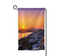 Drapeau de jardin de bienvenue pour l'extérieur de petite cour, 31,8 x 45,7 cm, double face, résistant aux intempéries, drapeau vertical pour maison, île de Grèce, coucher de soleil, paysage vertical