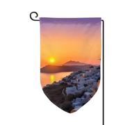 Drapeau de jardin de bienvenue pour l'extérieur de petite cour, 31,8 x 45,7 cm, double face, résistant aux intempéries, drapeau vertical pour maison, île de Grèce, coucher de soleil, paysage vertical